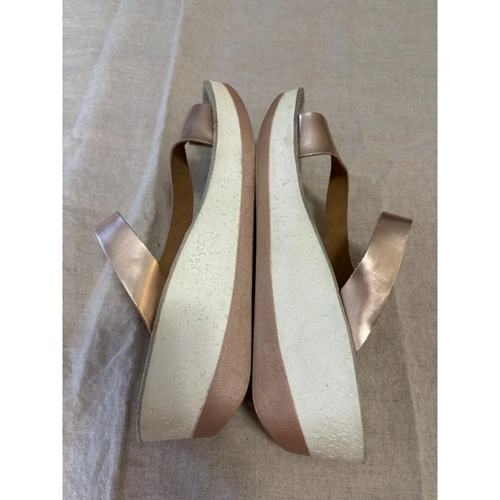 Fantasy Felisa Platform Wedge Sandals 41 Rose Gold Metallic Leather Comfort